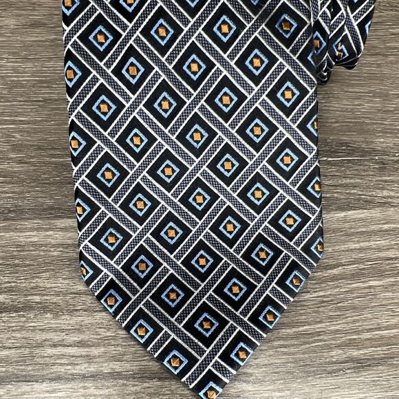 Henry Jacobson 100% Silk Hand Made Tie Men's Geometric Blue Square 4" x 61" - Picture 2 of 7